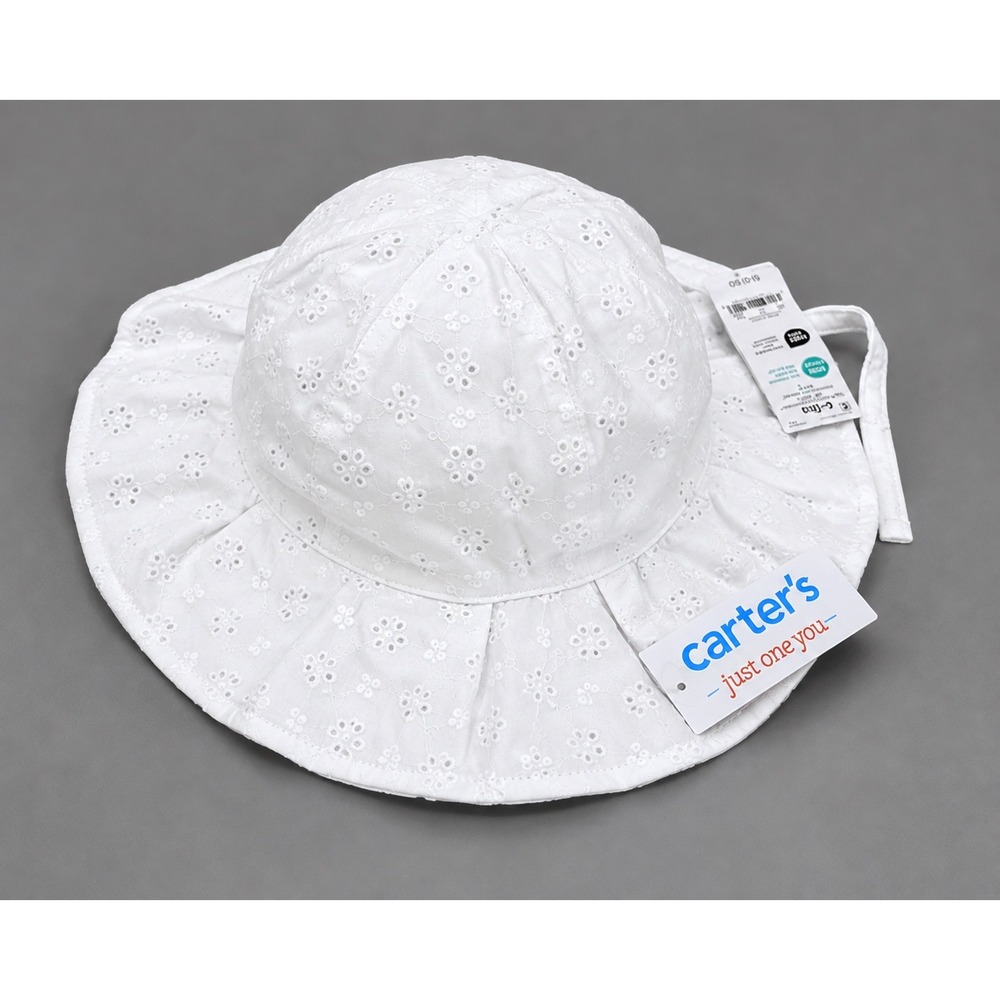 Carters Just One You Baby Girls White Eyelet Sun Hat Floppy Ruffle Brim NWT